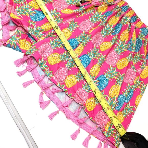 Simply Southern Pink Pineapple Shorts L/XL Fringe Tassel Pull On Tropical - Picture 13 of 16